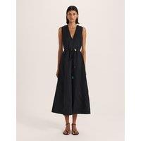SABA Lyocell Linen Blend Beaded Midi Dress Black