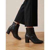 Jones Bootmaker Leather Block Heel Ankle Boots Black