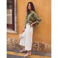 RO&ZO Denim Wide Leg Cropped Culottes White