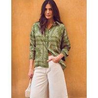 RO&ZO Scarf Print Collared Shirt Khaki Mix
