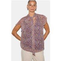 Jigsaw Ditsy Floral Tie Neck Top Purple Mix