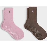 Sweaty Betty 2 Pack Cotton Rich Pilates Crew Gripper Socks Pink Mix