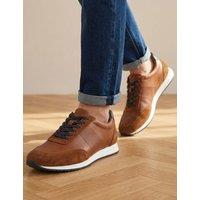 Jones Bootmaker Wide Fit Leather Trainers Tan