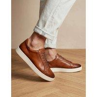 Jones Bootmaker Wide Fit Leather Lace Up Trainers Tan