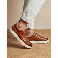 Jones Bootmaker Wide Fit Leather Lace Up Trainers Tan