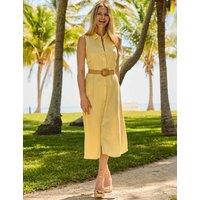 SOSANDAR Linen Blend Belted Midi Shirt Dress Yellow
