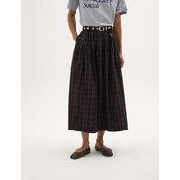 HUSH Pure Cotton Checked Midi A-Line Skirt Brown Mix