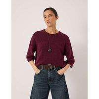 HUSH Alpaca Blend Pointelle Crew Neck Jumper Dark Burgundy
