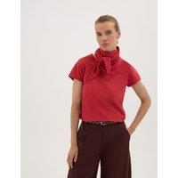 HUSH Pure Cotton Slim Fit Top with Scarf Dark Red