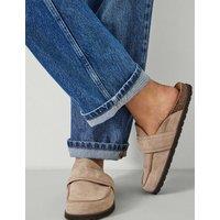HUSH Suede Footbed Flat Mules Natural