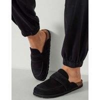 HUSH Suede Footbed Flat Mules Black