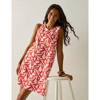 Regatta Leaf Print Knee Length Shift Dress with Linen Red Mix