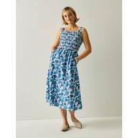 Regatta Matira Pure Cotton Floral Midi Shirred Dress Blue Mix