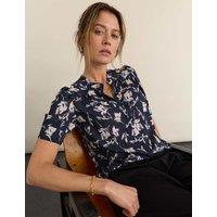 BAUKJEN Voile Floral Stand Collar Blouse Navy