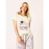 FatFace Pure Cotton Pyjama Top Ivory Mix
