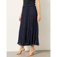 FatFace Textured Pleated Midi Skirt Navy