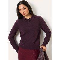 FatFace Wool Blend Collared Polo Jumper with Alpaca Purple