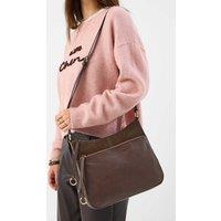 ACCESSORIZE Leather Curved Messenger Bag Chocolate