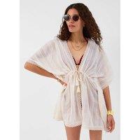 ACCESSORIZE Cotton Rich Sparkly Lace Trim Mini Kaftan Ivory