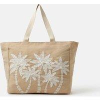 ACCESSORIZE Jute Rich Palm Tree Embroidery Beach Bag Natural