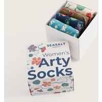 Seasalt Cornwall 4 Pack Cotton Rich Floral Ankle High Socks Multi