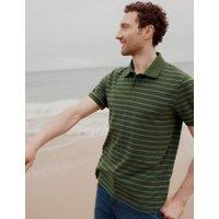 Seasalt Cornwall Pure Cotton Pique Striped Polo Shirt Dark Green Mix