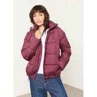 FatFace Checked Hooded Puffer Jacket Purple Mix
