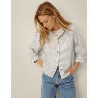 Monsoon Pure Cotton Striped Button Through Blouse White Mix