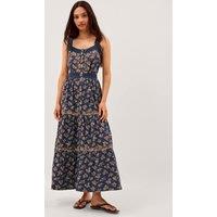 Monsoon Pure Cotton Floral Midi Tiered Dress Navy Mix