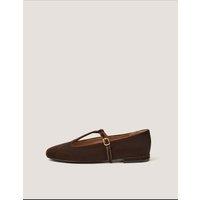 Monsoon Velvet T-Bar Flat Ballet Pumps Chocolate