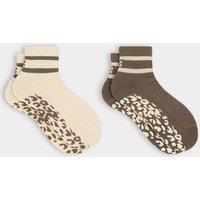 Sweaty Betty 2 Pack Cotton Rich Animal Print Pilates Socks Khaki