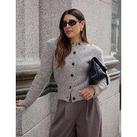 WAT THE BRAND Boucl Knitted Relaxed Cardigan with Wool Taupe
