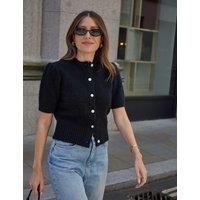 WAT THE BRAND Puff Sleeve Cardigan with Mohair Black