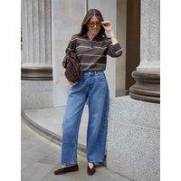 WAT THE BRAND Relaxed High Waisted Barrel Jeans Blue Denim