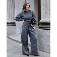 WAT THE BRAND Woven Pinstripe Tailored Wide Leg Trousers Grey Mix
