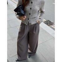 WAT THE BRAND Tailored Wide Leg Trousers Medium Brown