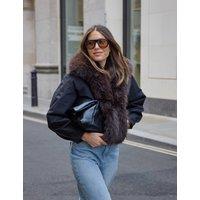 WAT THE BRAND Faux Fur Collared Bomber Jacket Black