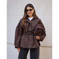WAT THE BRAND Waterproof Hooded Waisted Rain Jacket Brown