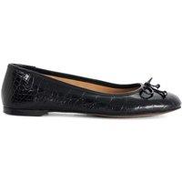 Dune London Leather Croc Bow Flat Ballet Pumps Black