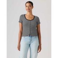 Levi's Cotton Rich Striped Button Through Top Black Mix