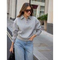WAT THE BRAND Cotton Rich Henley Sweatshirt Grey Marl