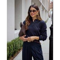 WAT THE BRAND Cotton Blend Polo Jumper Navy