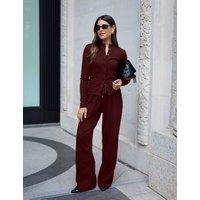 WAT THE BRAND Cotton Rich Ribbed Wide Leg Joggers Burgundy