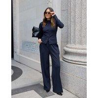 WAT THE BRAND Cotton Rich Ribbed Wide Leg Joggers Navy