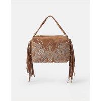 ACCESSORIZE Suede Embellished Fringed Grab Bag Tan