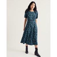 Seasalt Cornwall Floral Scoop Neck Midi Waisted Dress Teal Mix