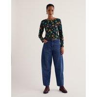Seasalt Cornwall Cotton Rich Floral Fitted Top Dark Navy Mix