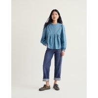Seasalt Cornwall Pure Cotton Embroidered Relaxed Shirt Blue Mix