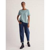 Seasalt Cornwall Pure Cotton Striped Slash Neck T-Shirt Teal Mix
