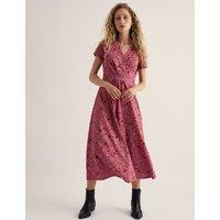 Seasalt Cornwall Pure Cotton Floral V-Neck Midi Wrap Dress Pink Mix
